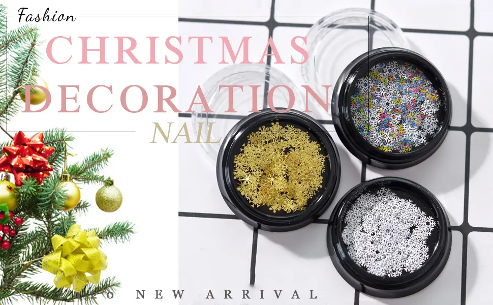 Sethexy 3D Christmas Snowflake Nail art Accessories Gold Metal Studs DIY Sequins Glitter Alloy for Art Nails Design(3 Boxes) - Christmas decor for nails