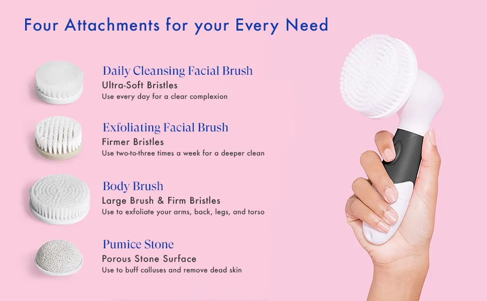 Vanity Planet Interchangeable Replacement Brush Heads for Spin for Perfect Skin Body Brush | Complete Face & Body Scrub (Set of 4) - Vanity Planet