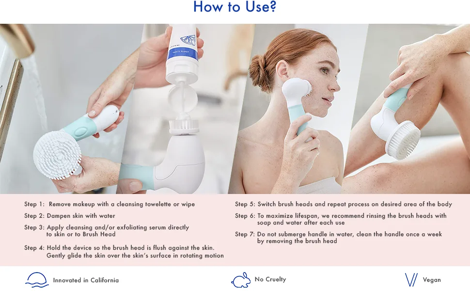 Vanity Planet Interchangeable Replacement Brush Heads for Spin for Perfect Skin Body Brush | Complete Face & Body Scrub (Set of 4) - Vanity Planet