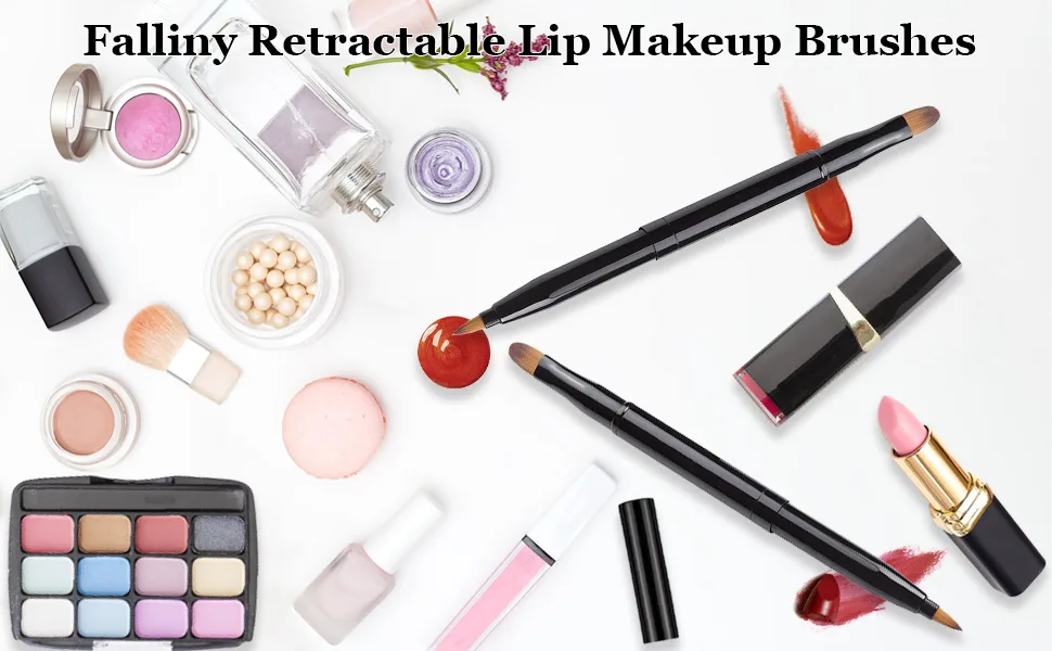 Falliny Retractable Lip Makeup Brushes, Double-Ended Lip Concealer Makeup Brushes Travel Lipstick Brush Dual End Eyeshadow Brushes with Cap (2 Pieces) Dual Lip Makeup Brushes - lip brush