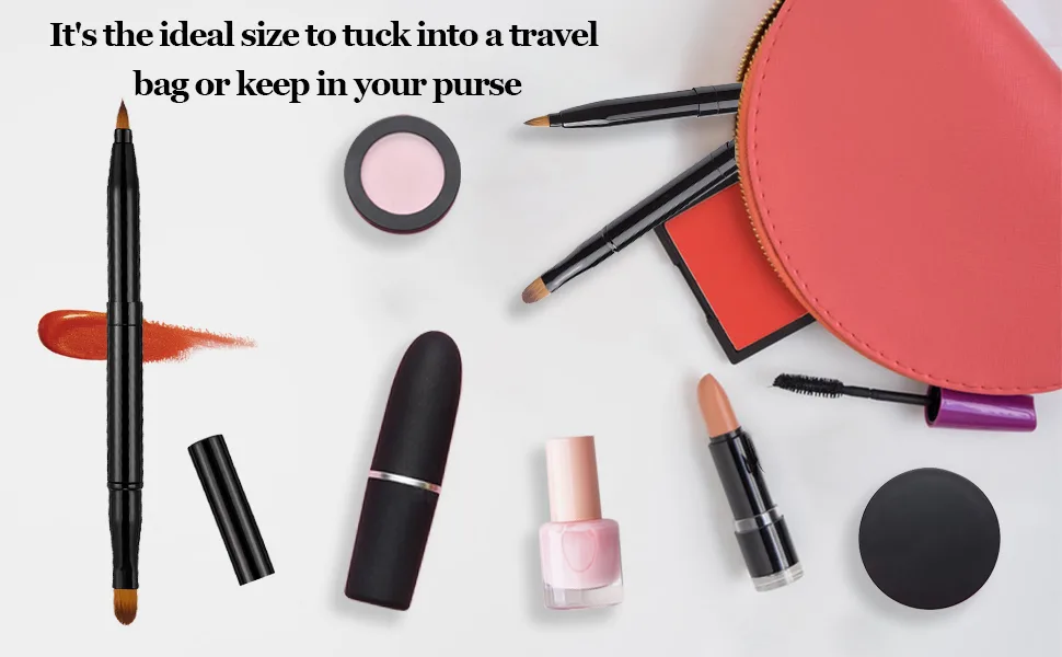 Falliny Retractable Lip Makeup Brushes, Double-Ended Lip Concealer Makeup Brushes Travel Lipstick Brush Dual End Eyeshadow Brushes with Cap (2 Pieces) Dual Lip Makeup Brushes - lip brush