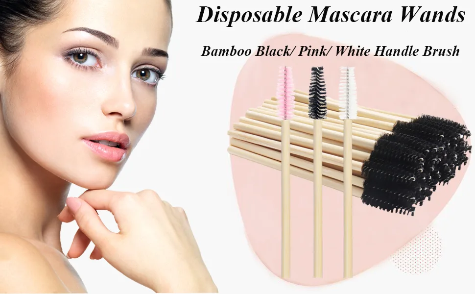 MyAoKuE-UP 100 Pack Bamboo Handle Mascara Wands Disposable Eyelash Brushes Eco-friendly Lash Extension Tool, Black - Bamboo handle brush