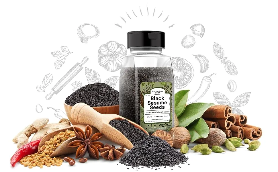 Black Sesame Seeds By Unpretentious Baker, 2 Cups, Whole, Natural, and Nutty Flavor - Unpretentious Black Sesame Seed
