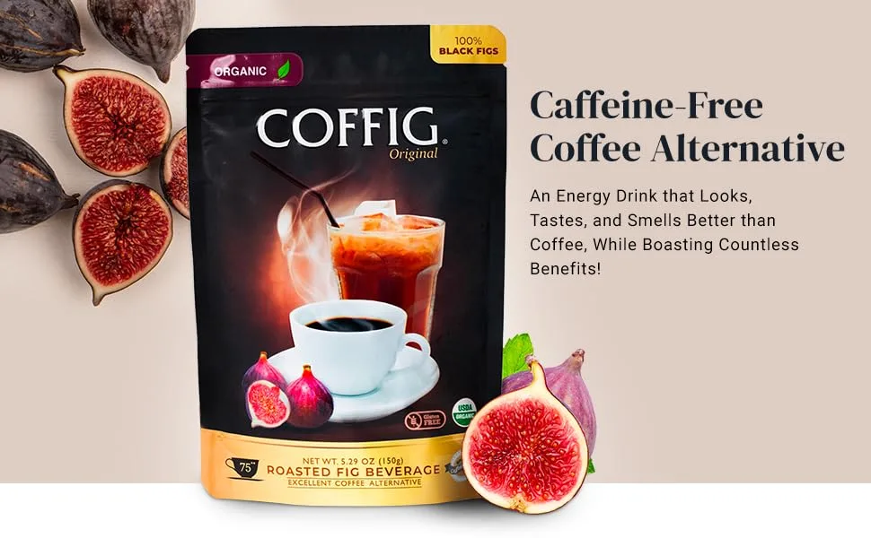 Coffig Original Organic Coffee Alternative, Roasted Fig Beverage, Caffeine-Free Keto Energy Drinks, 1lb. (450g) - coffee alternatives substitute chickpea instant roast fig beverage fresh replacements dandelion root