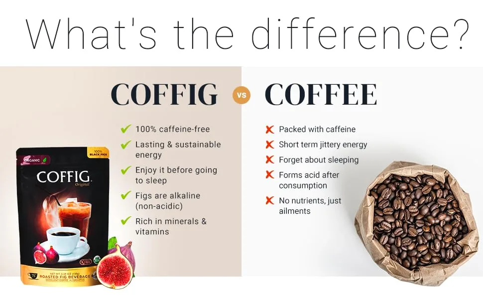 Coffig Original Organic Coffee Alternative, Roasted Fig Beverage, Caffeine-Free Keto Energy Drinks, 1lb. (450g) - coffee substitute instant roasted fig beverage fresh replacement chicory super slim everyday morning