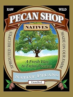 Pecan Shop Unsalted Sprouted Raw Texas Native Pecans, Unsprayed Wild-harvested, Family Recipe Crispy by Pecan Shop - 2 Pound Unsalted 2 Pound - Pecan Shop Pecans Unsalted Sprouted Organic Raw Label Front