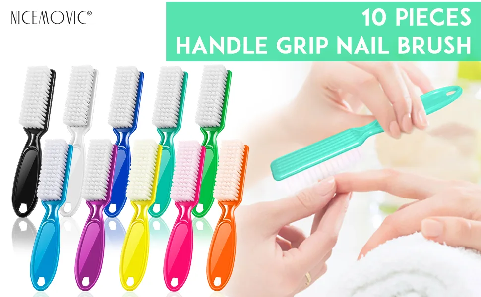 10 Pcs Handle Grip Nail Brush, NICEMOVIC Hand Fingernail Cleaner Brush Manicure Tools Scrub Cleaning Brushes Kit, Use for Toe and Nail Cleaning (Random Colors) - Nail Cleaning Brush