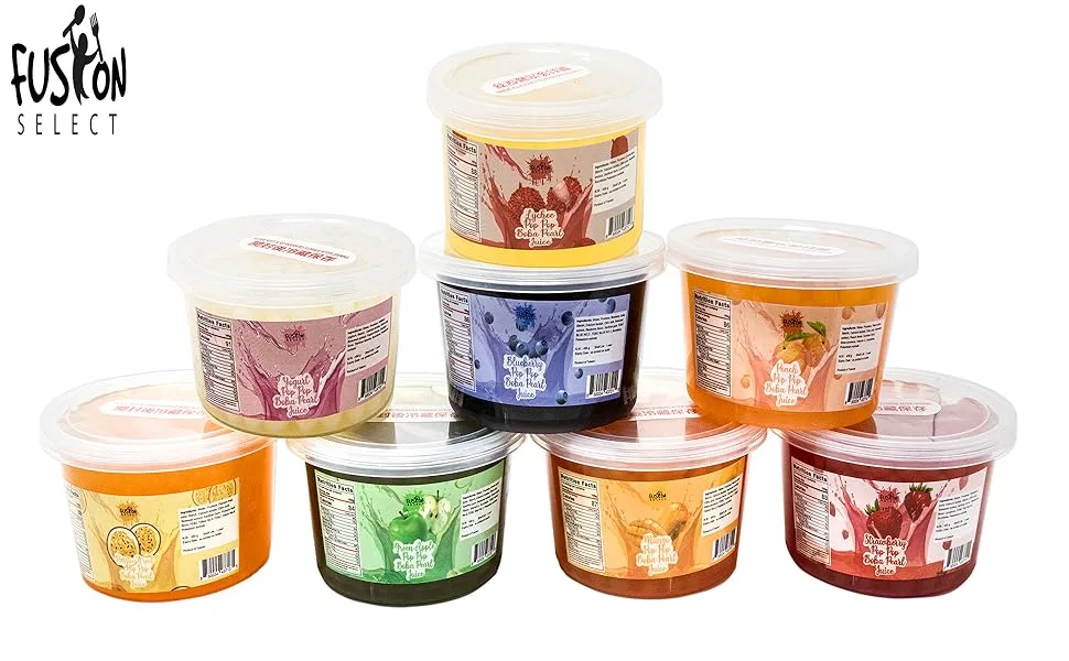 Fusion Select Bursting Boba Popping Boba Pearls - Fruit Tea Snack Toppings (Green Apple Peach Passion Fruit Mango Lychee Strawberry) - Complete Photo