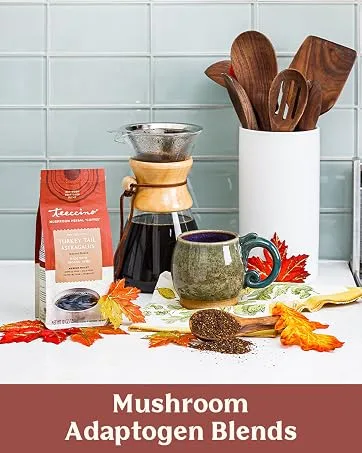 Teeccino Mushroom Adaptogen Coffee Alternative  Lions Mane Rhodiola Rose  Caffeine-Free Mushroom Coffee, 10 Ounce - Mushroom Adaptogens blends Teeccino