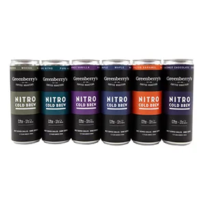 Greenberry Roaster's Nitro Canned Cold Brew Coffee - Pure Nitro, 4-Pack - travel best press cup quart ground reusable decaffeinated chameleon mocha can