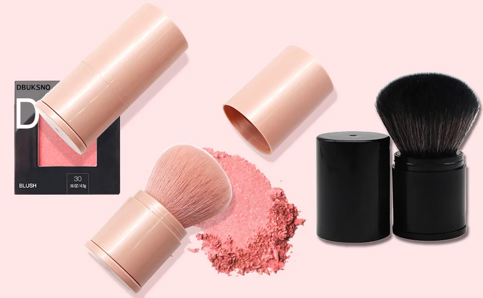 Retractable Kabuki Foundation Brush Travel Face Blush Brush for Mineral Powder, Contouring, Cream (Black + Pink 2Pcs) - DBUKSNO