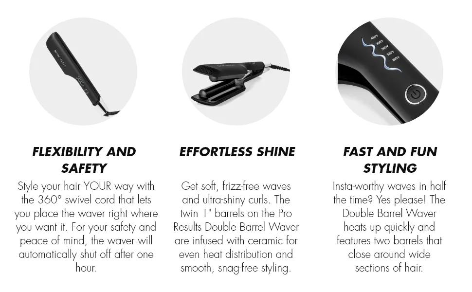 Sam Villa Pro Results Double-Barrel Hair Waver Iron with Variable Temperature Settings - Waver Accessories