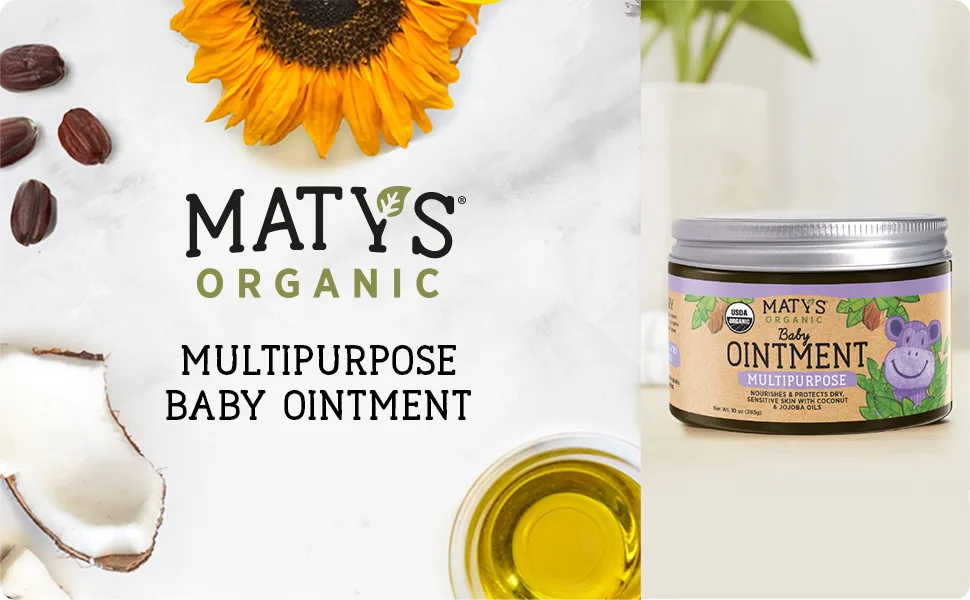 Maty's Organic Multipurpose Baby Ointment - Petroleum-Free Diaper Cream with Coconut & Jojoba Oils - 10 oz - Multipurpose Baby Ointment