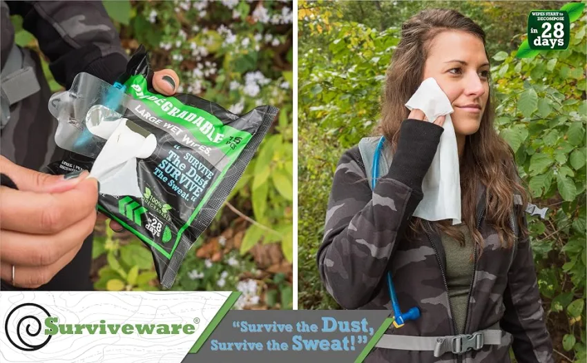 Surviveware Biodegradable Wet Wipes, Face and Body Wipes for Post Workout and Camping, Wipes for Adults, Large Wipes, 15 Count - Small Pack Wipes