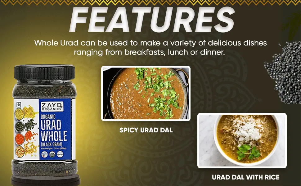 Zayd Organics Urad Whole, Black Matpe Lentils, USDA Organic, 1.75lbs (800g) - asddd