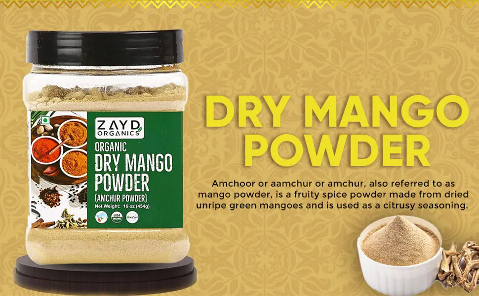 Zayd Organics Amchur Powder, Dry Mango Ground, USDA Organic, 16oz (454g) - B08P7WXZSR