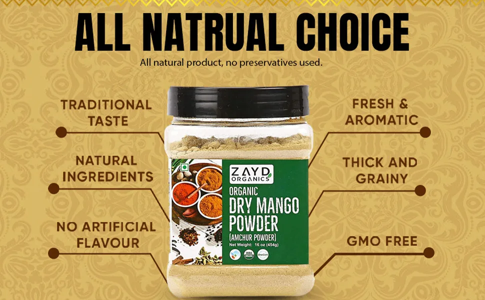 Zayd Organics Amchur Powder, Dry Mango Ground, USDA Organic, 16oz (454g) - B08P7WXZSR