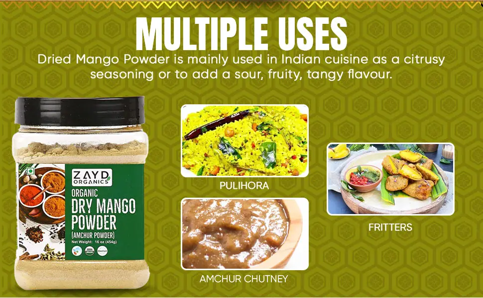 Zayd Organics Amchur Powder, Dry Mango Ground, USDA Organic, 16oz (454g) - B08P7WXZSR
