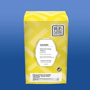 Amazon Brand - Solimo Disinfecting Wipes, Lemon & Fresh Air Scent, Sanitizes/Cleans/Disinfects/Deodorizes, 80 Count (Pack of 4) - Moisture Lock Lid