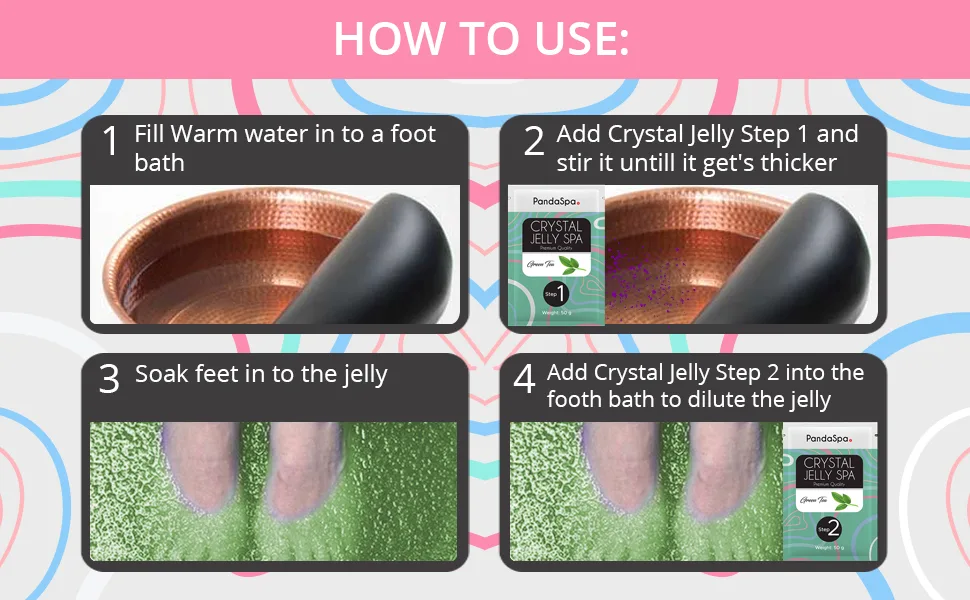 Pandaspa Crystal Jelly for Pedicure Spa Foot Bath Soak and exfoliate tired feet - Green Tea (6 Sets) - product information 5
