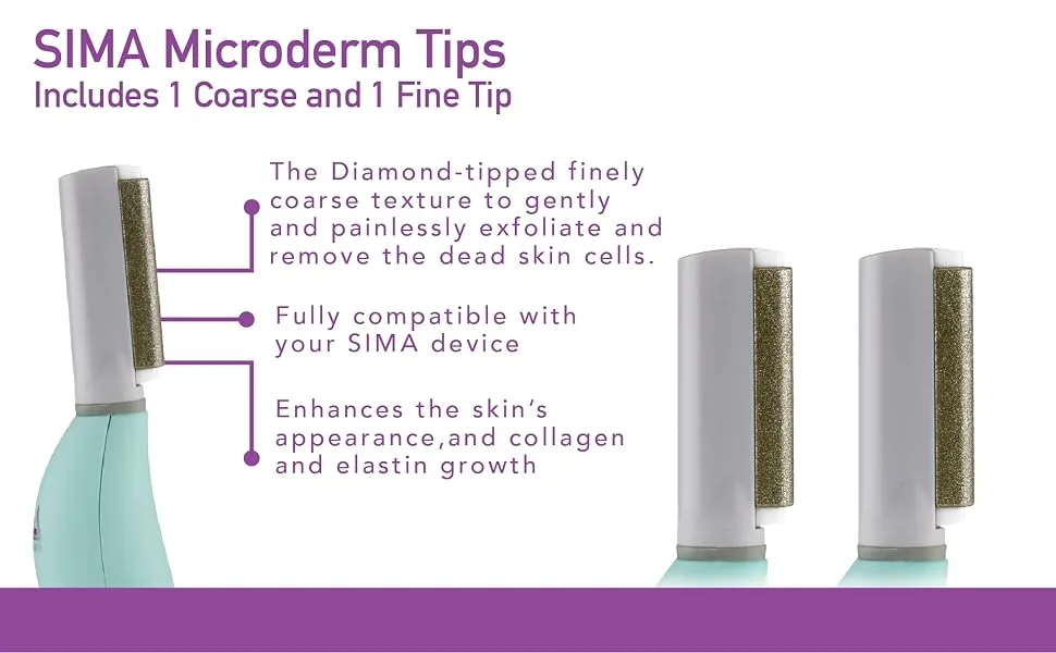 Spa Sciences SIMA Microderm Tips - 1 Coarse and 1 Fine Tip - Compatible with SIMA Sonic Dermaplaning Tool - For All Skin Types - SIMA