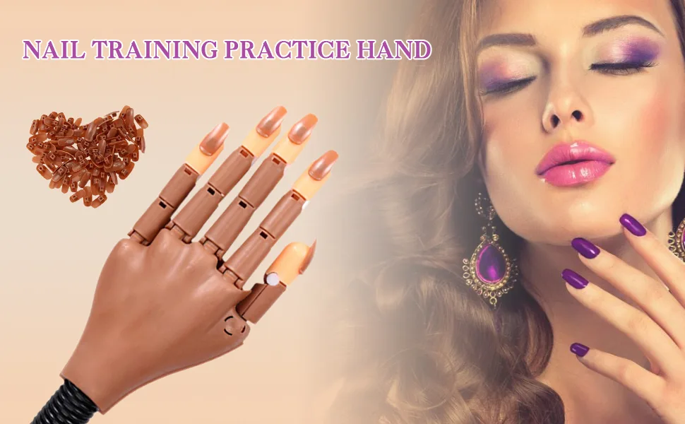 Practice Hand for Acrylic Nails, Professional Nail Practice Hand for Training, Adjustable False Fake Mannequin Hand with 100Pcs Nail Tips, Upgrade DIY Nails Display Manicure Supply - Professional Nail Practice Hand