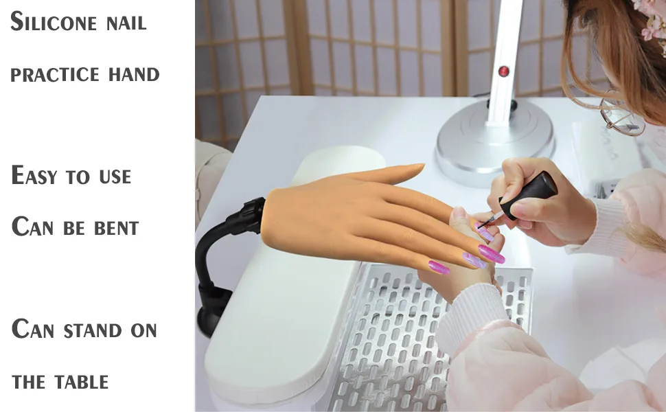 Silicone Practice Hand for Acrylic Nails, Flexible Female Mannequin Life Size Practice Hand with Stand for Nail Practice Nail Art Tool (3#-Left hand) - Tiebeauty