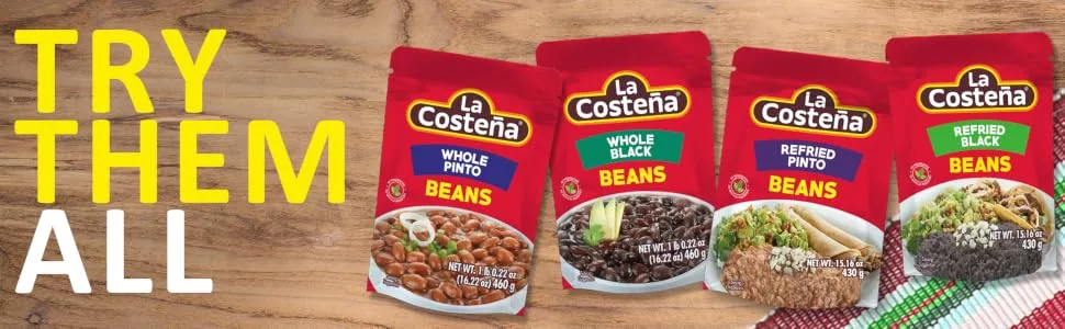 La Costea Refried Pinto Beans, 15.16 Oz Microwaveable Pouch (Pack of 8) Refried Pinto Beans 15.16 Ounce (Pack of 8) - Try all four varieties