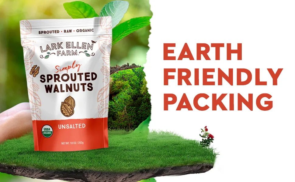 Lark Ellen Farm Organic Walnuts Raw Unsalted Sprouted Walnuts, Certified USDA Organic, Gluten-Free, Vegan, Premium Whole Walnuts (10 Oz, 3 Pack) - Sprouted Organic Certified Walnuts Unsalted