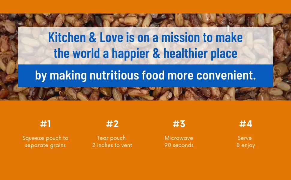 Kitchen & Love Seven Grain Medley, Pre Cooked, Microwave Ready Pouch, Shelf Stable, Vegan, Vegetarian, Gluten Free, 8 Oz, 6-Pack - kitchen & love mission world happier healthier place nutritious food convenient