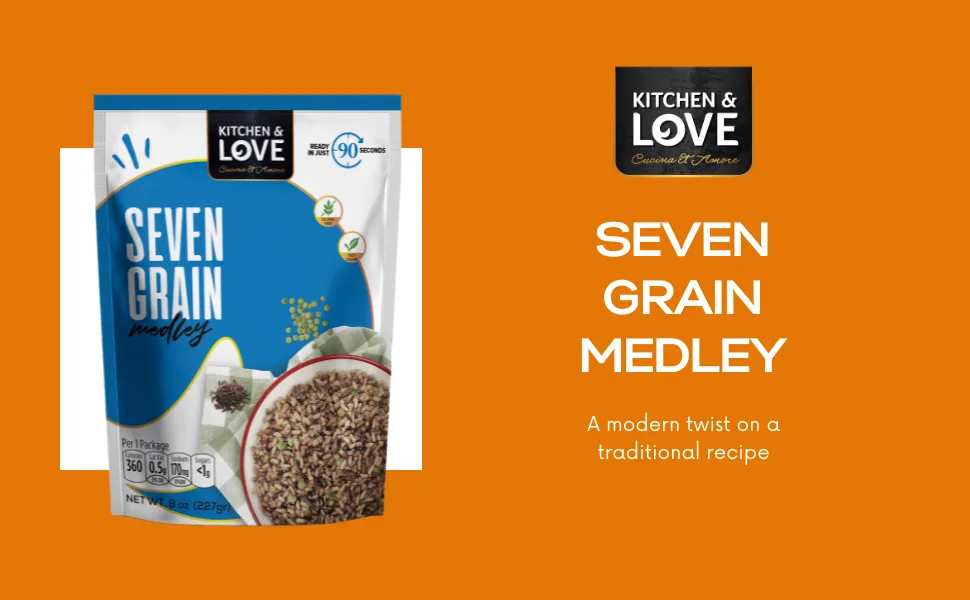 Kitchen & Love Seven Grain Medley, Pre Cooked, Microwave Ready Pouch, Shelf Stable, Vegan, Vegetarian, Gluten Free, 8 Oz, 6-Pack - Kitchen & Love seven grain medley modern twist traditional recipe