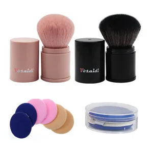 Vsaidi Precision Blush Brushes Kabuki Face Brush Powder Brush Air Cushion Powder Puff for Liquid Foundation, Cream, Powder, Concealer (Black) - Multi-use