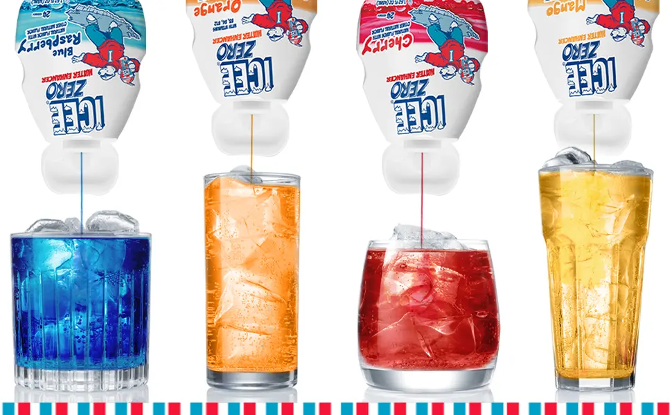 ICEE Zero Calorie Orange Liquid Water Enhancer Drink Mix, Natural Flavor Drops, Sugar Free, 1.62 Fl Oz Concentrate (48 ml) - 4 Pack - Icee liquid water enhancers 4 flavors squirting into fun shaped glassware