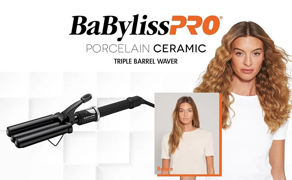 BabylissPRO Porcelain Ceramic Triple Barrel Waver - Triple Barrel Waver