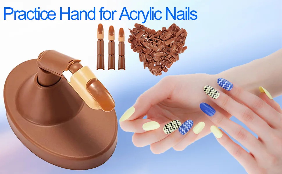Practice Hand for Acrylic Nails Mannequin Hands for Nails Practice Flexible Adjustable False Fake Nail Training Mannequin Hand Model (3 finger brown) 3 Count (Pack of 1) - Nail Practice