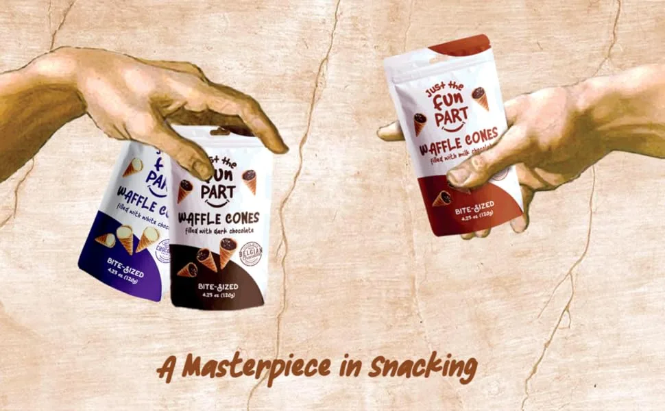 Just The Fun Part, Bite-Size Crispy Mini Waffle Cones with Premium Belgian Chocolate, Great for Snacks, Dessert, Grab & Go - Kosher, Milk Chocolate (Pack of 6) - a masterpiece in snacking