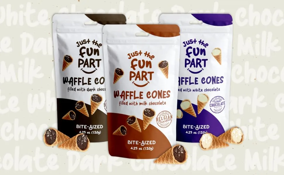 Just The Fun Part, Bite-Size Crispy Mini Waffle Cones with Premium Belgian Chocolate, Great for Snacks, Dessert, Grab & Go - Kosher, Milk Chocolate (Pack of 6) - offerings
