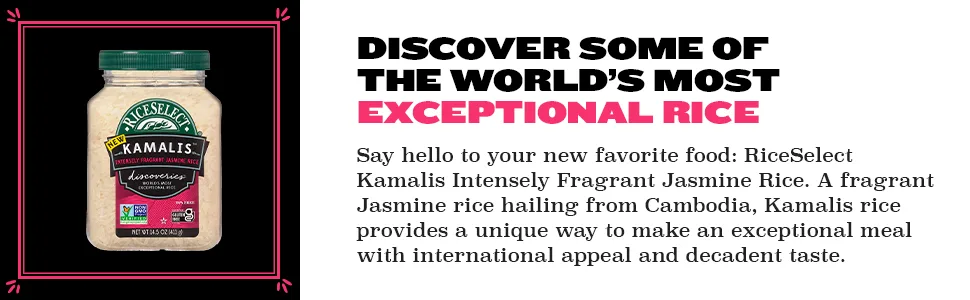 RiceSelect Discoveries Kamalis Intensely Fragrant Jasmine Rice, Gluten-Free, Non-GMO, Vegan, 14.5 Ounce Jar - product information 2