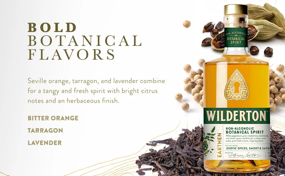 Wilderton Earthen Non Alcoholic Spirits - Botanical Spirit with Spice, Wood, and Smoke Notes - Zero Proof Alcohol Free Drinks - 25.4 fl oz - non-alcoholic spirits liquors and spirits zero alcohol spirits alcohol spirits infused spirits gift