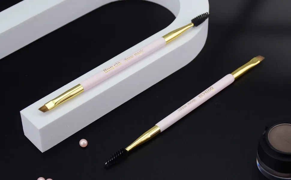 Bon-cl Magic Double Ended Angled Eyeliner Brush & Spoolie - Angled Brow Brush, Suitable for Gel, Liquid, Eyelashes, Eyebrows, Professional Makeup Tools - Brow Magic