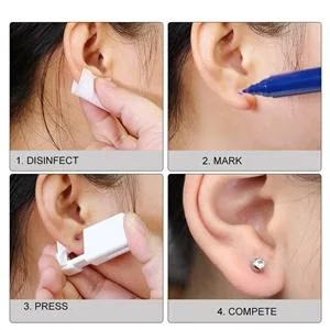 SXBBSMC Ear Piercing Kit, 4 Pack Ear Pearcings Kit with 4mm Gold Diamond Earrings, Self Disposable Ear Piercing Gun - ear piercing kit gun disposable hypoallergenic stainless surgical steel gold black silver earrings