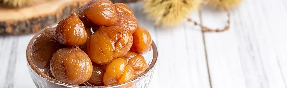 Rex Marron Glace with Syrup, Candied Chestnuts, 14.64 oz (Pack of 1) - Candied Chestnuts Marrons Glaces in crystal bowl