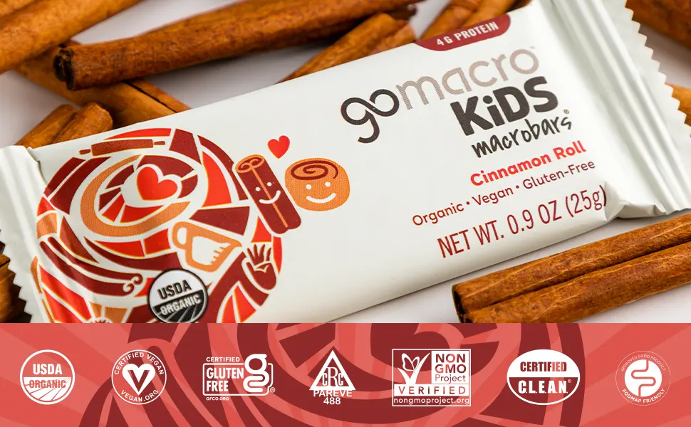 GoMacro Kids MacroBar Organic Vegan Snack Bars - Cinnamon Roll (0.9 Ounce Bars, 7 Count) - KCCD