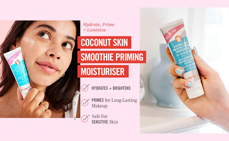 First Aid Beauty Hello FAB Coconut Skin Smoothie Priming Moisturizer, 2-in-1 Moisturizer and Makeup Primer 1.7 Oz. - Coco Primer