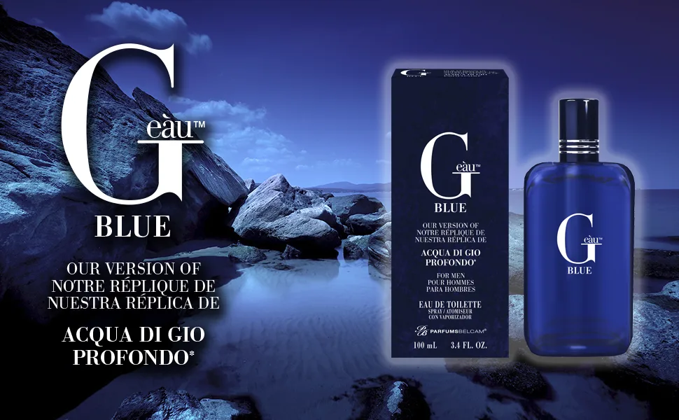 PB ParfumsBelcam G Eau Blue, Alternative Designer Fragrance, Eau de Toilette Spray, 3.4 Fl Oz - Geau Blue Banner