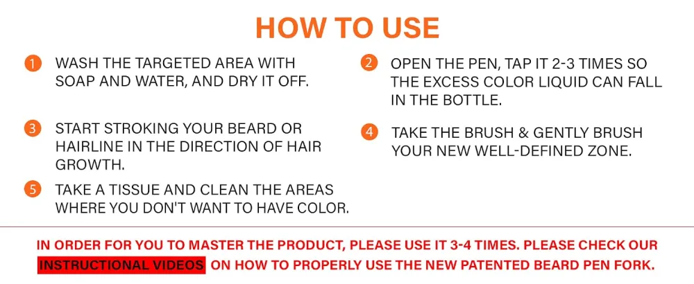 Beard Pen Filler Fork - Black - Innovative 4 Tip Micro-Fork Barber Styling Pencil with Brush - Waterproof Proof, Sweat Proof, Long Lasting Solution, Natural Finish For A Perfect Beard - how to use fork