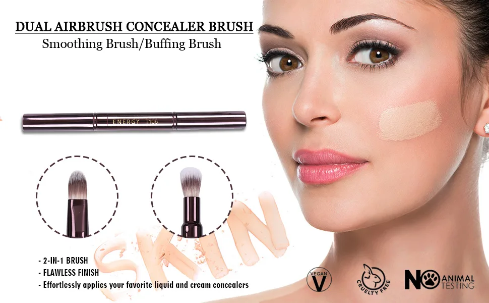 MOGILAN Dual Concealer Brush Under Eye Makeup Brushes for EyeShadow Powder Liquid Cream Concealer Blending Retractable with Cap Dual Ended Concealer Brush - concealer brush