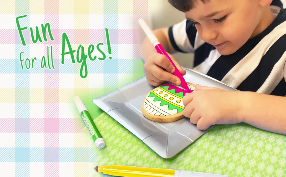 Easter Egg Cookie Decorating Kit Basket Gift For Kids Activity | 4 Jumbo Egg Coloring Cookies + 3 Edible Markers | Coloring Arts and Craft project Easter 1 - easter egg coloring cookies decorating kit
