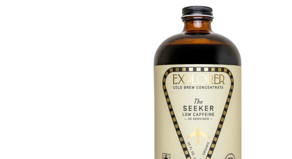 Explorer Cold Brew Coffee Concentrate | Organic RegularCaf | Gluten Free Instant Liquid Mix | Iced or Hot | 16 oz Makes 10 Cups | Regular Caffeine (100 mg/oz) Reg Caf (100mg/oz) - explorer the seeker low caffeine
