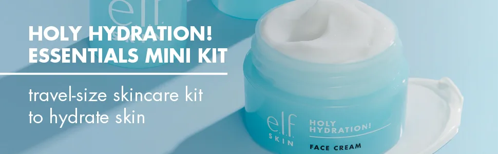 e.l.f. Skin Holy Hydration! The Essentials Mini Kit, Cleanser, Toner & Moisturizer for Hydrated & Balanced Skin, TSA-Friendly Sizes - Header